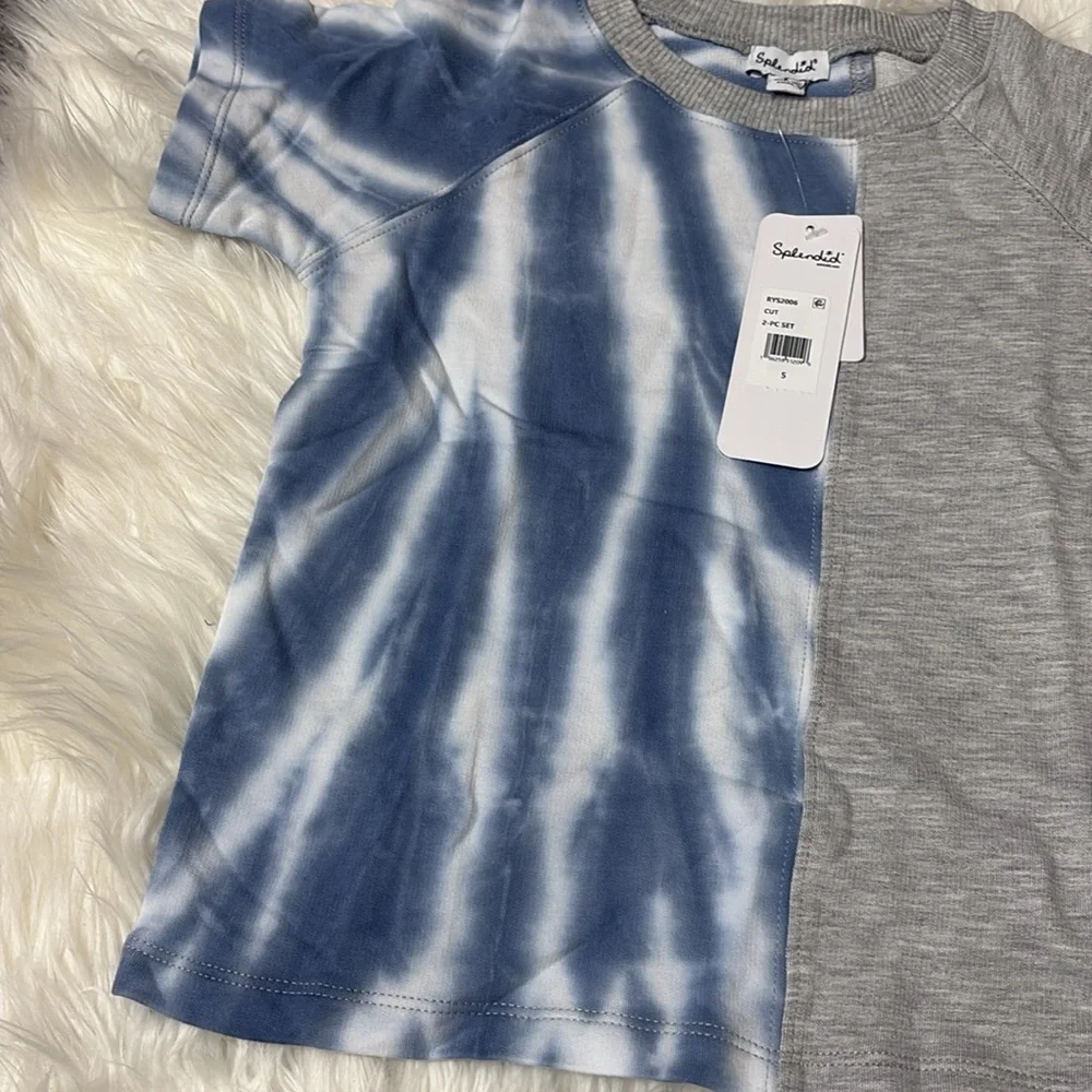 NWT Splendid Tie Dye Short Sleeve Blue Grey Shirt Girls Youth 5